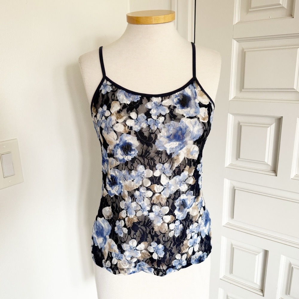 Anne Fontaine Floral Lace Camisole Blue Cream Size 42
